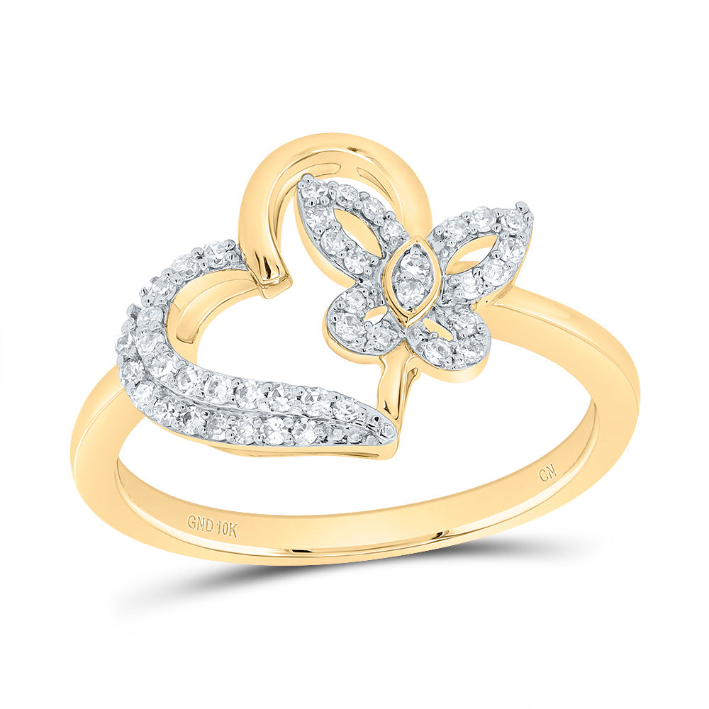 10kt Yellow Gold 1/5 Cttw Natural Diamond Butterfly Heart Wedding Engagement Anniversary Ring, Women Size: 5-9