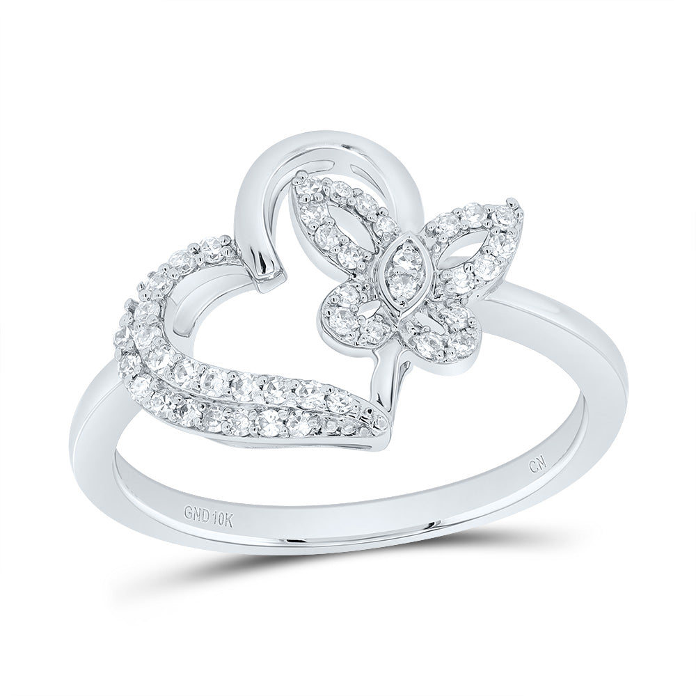 10kt White Gold 1/5 Cttw Natural Diamond Butterfly Heart Wedding Engagement Anniversary Ring, Women Size: 5-9