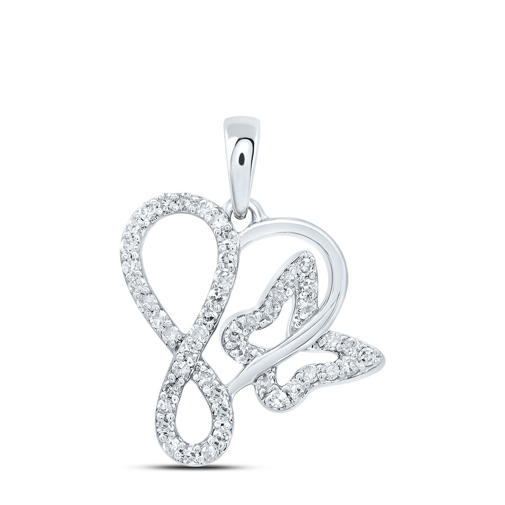 10kt White Gold 1/5 Cttw Natural Diamond Butterfly Heart Pendant