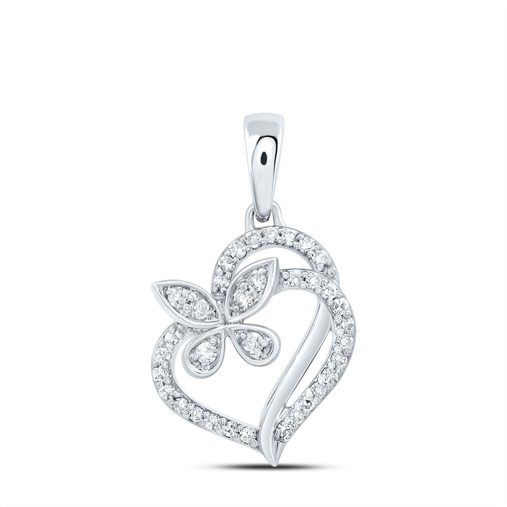10kt White Gold 1/8 Cttw Natural Diamond Butterfly Heart Pendant