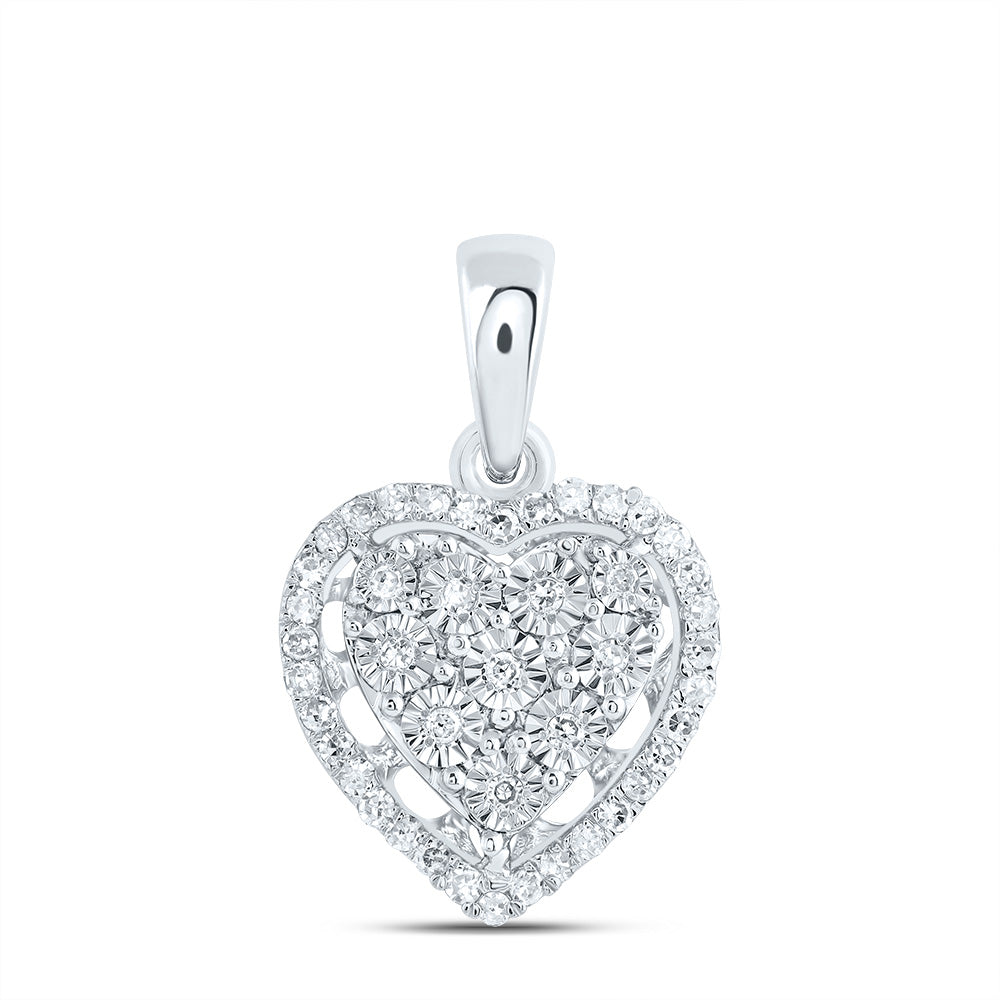 10kt White Gold 1/8 Cttw Natural Diamond Heart Pendant