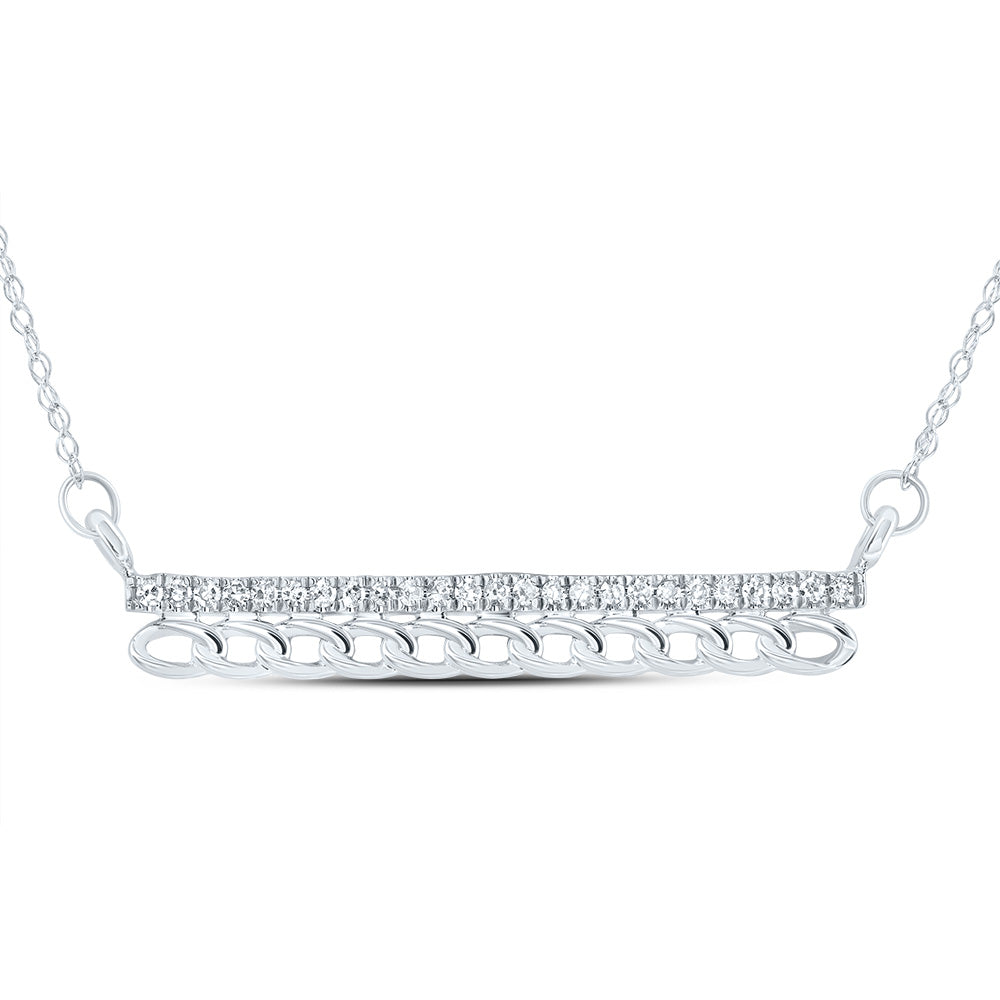 10kt White Gold 1/8 Cttw Natural Diamond 3.40mm Cuban Necklace, Length: 18 Inch