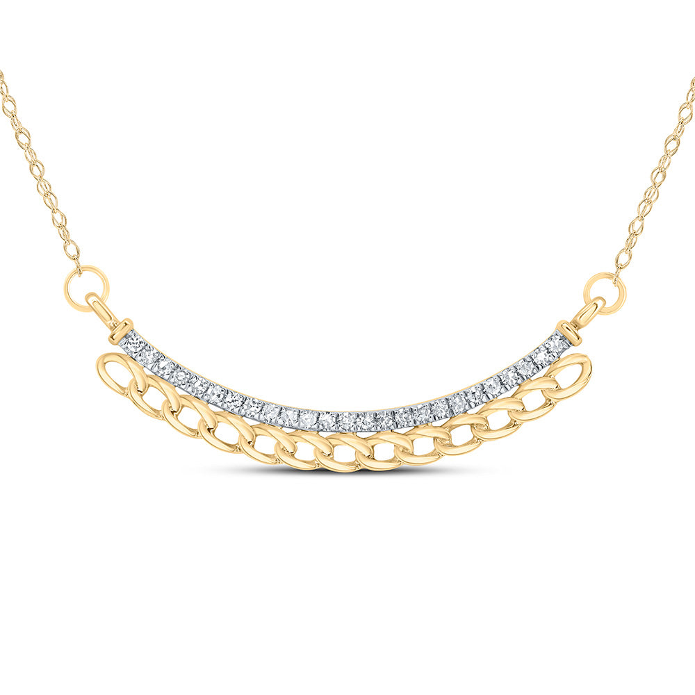 10kt Yellow Gold 1/8 Cttw Natural Diamond 9.40mm Cuban Necklace, Length: 18 Inch