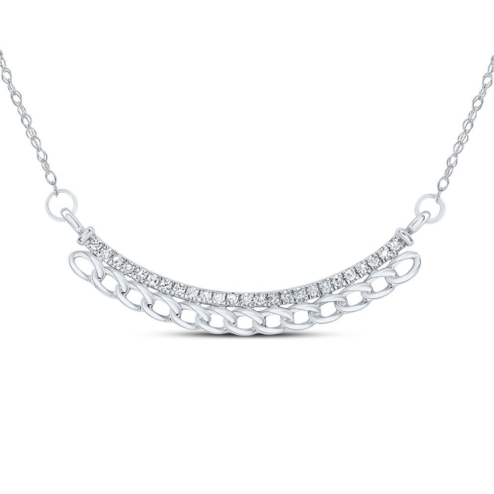 10kt White Gold 1/8 Cttw Natural Diamond 9.40mm Cuban Necklace, Length: 18 Inch