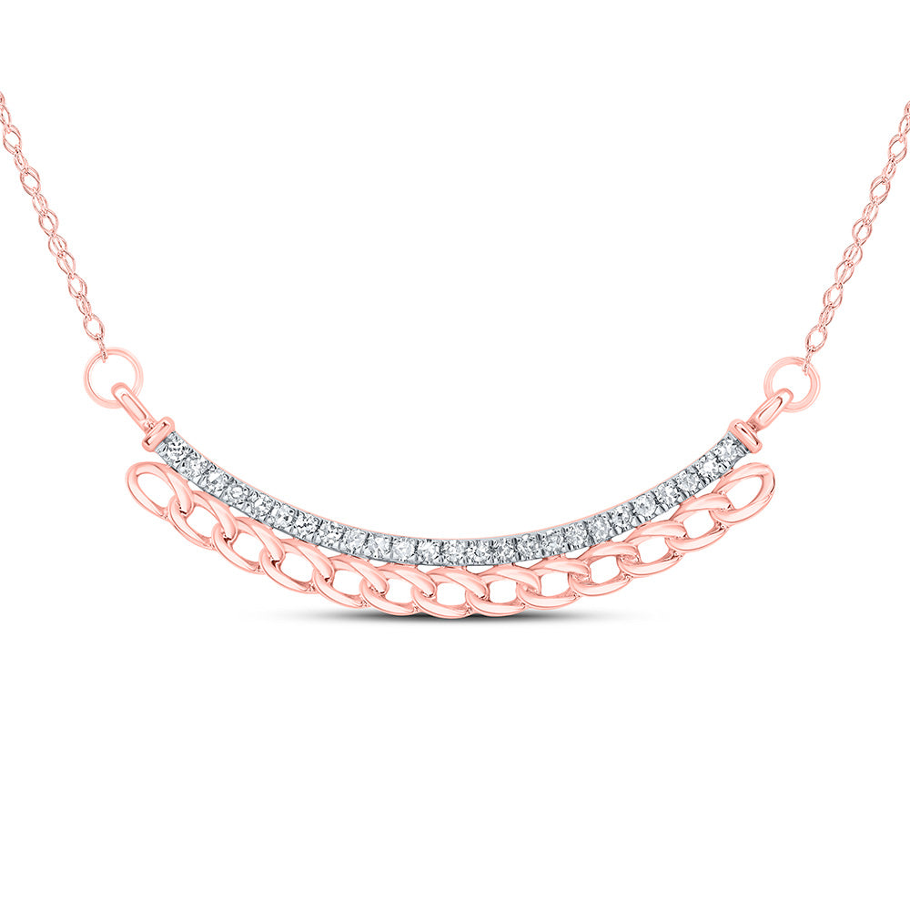 10kt Rose Gold 1/8 Cttw Natural Diamond 9.40mm Cuban Necklace, Length: 18 Inch