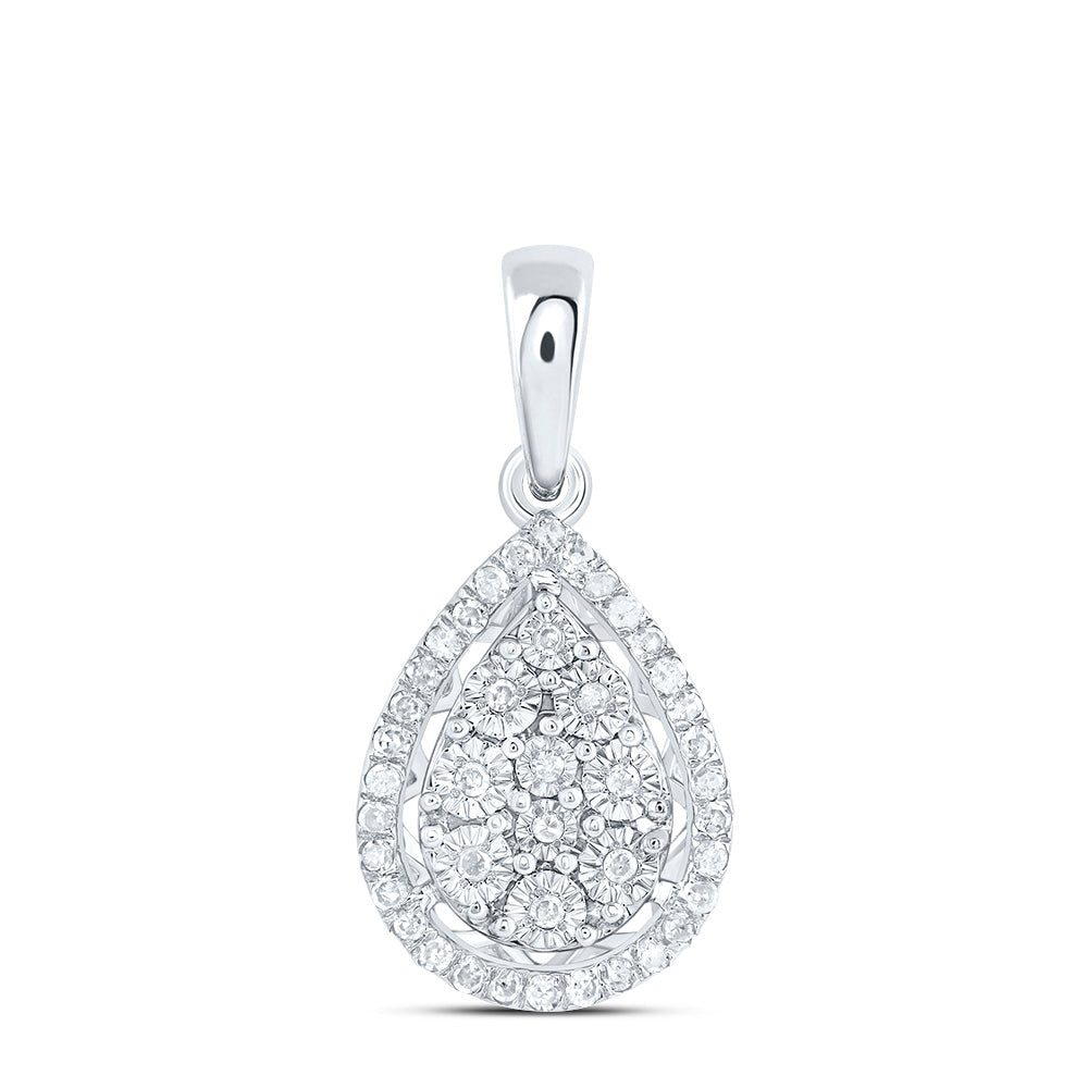 10kt White Gold 1/8 Cttw Natural Diamond Pear Pendant