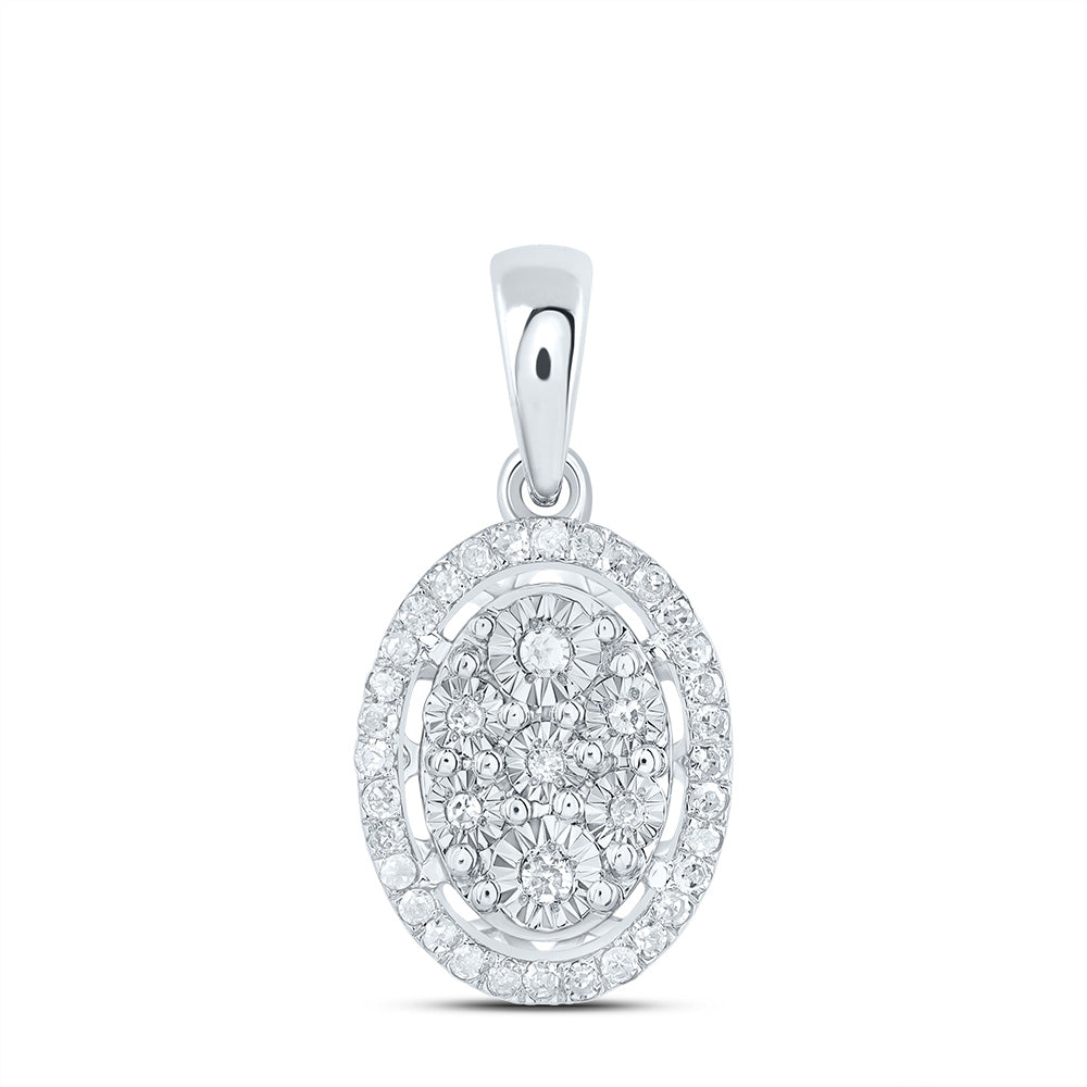 10kt White Gold 1/8 Cttw Natural Diamond Oval Pendant