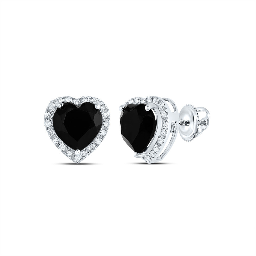 10kt White Gold 1/6 Cttw Natural Diamond 7 Mm Heart Black Onyx Earring