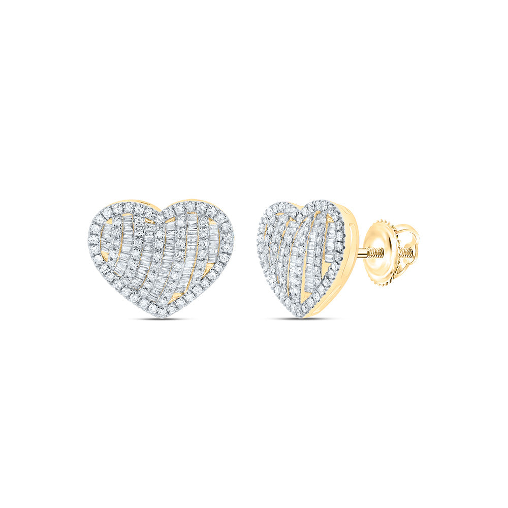 10kt Yellow Gold 7/8 Cttw Natural Diamond Fashion Heart Stud Earring