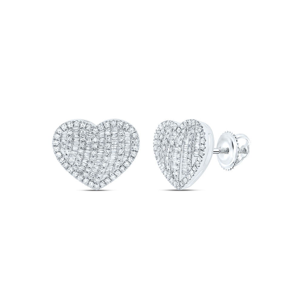 10kt White Gold 7/8 Cttw Natural Diamond Fashion Heart Stud Earring