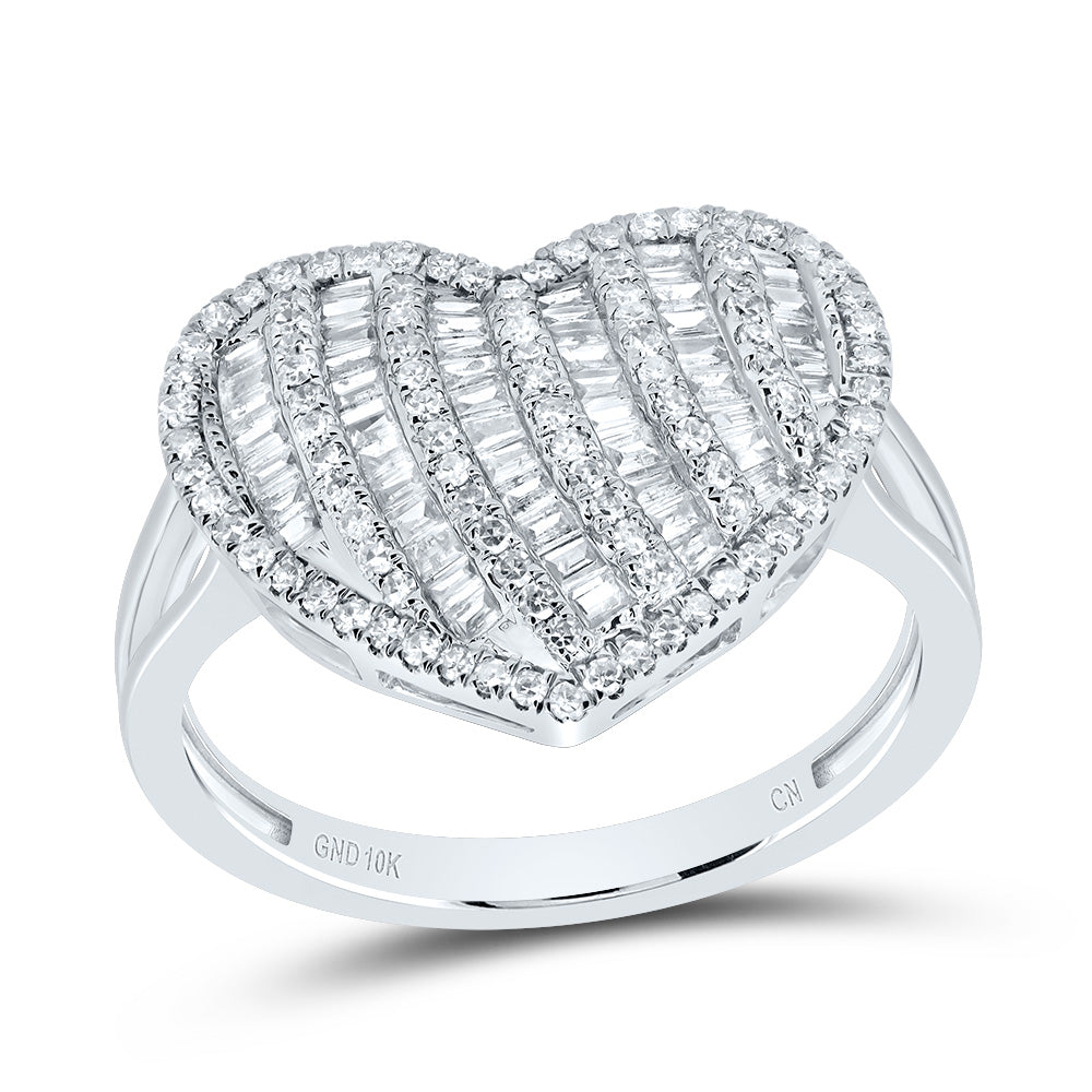 10kt White Gold 5/8 Cttw Natural Diamond Fashion Heart Wedding Engagement Anniversary Ring, Women Size: 5-9
