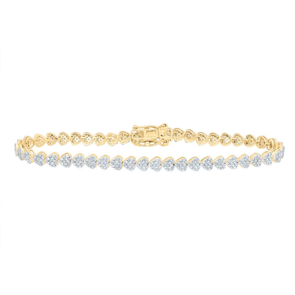 10kt Yellow Gold 7/8 Cttw Natural Diamond Fashion Heart Bracelet, Length: 7 Inch