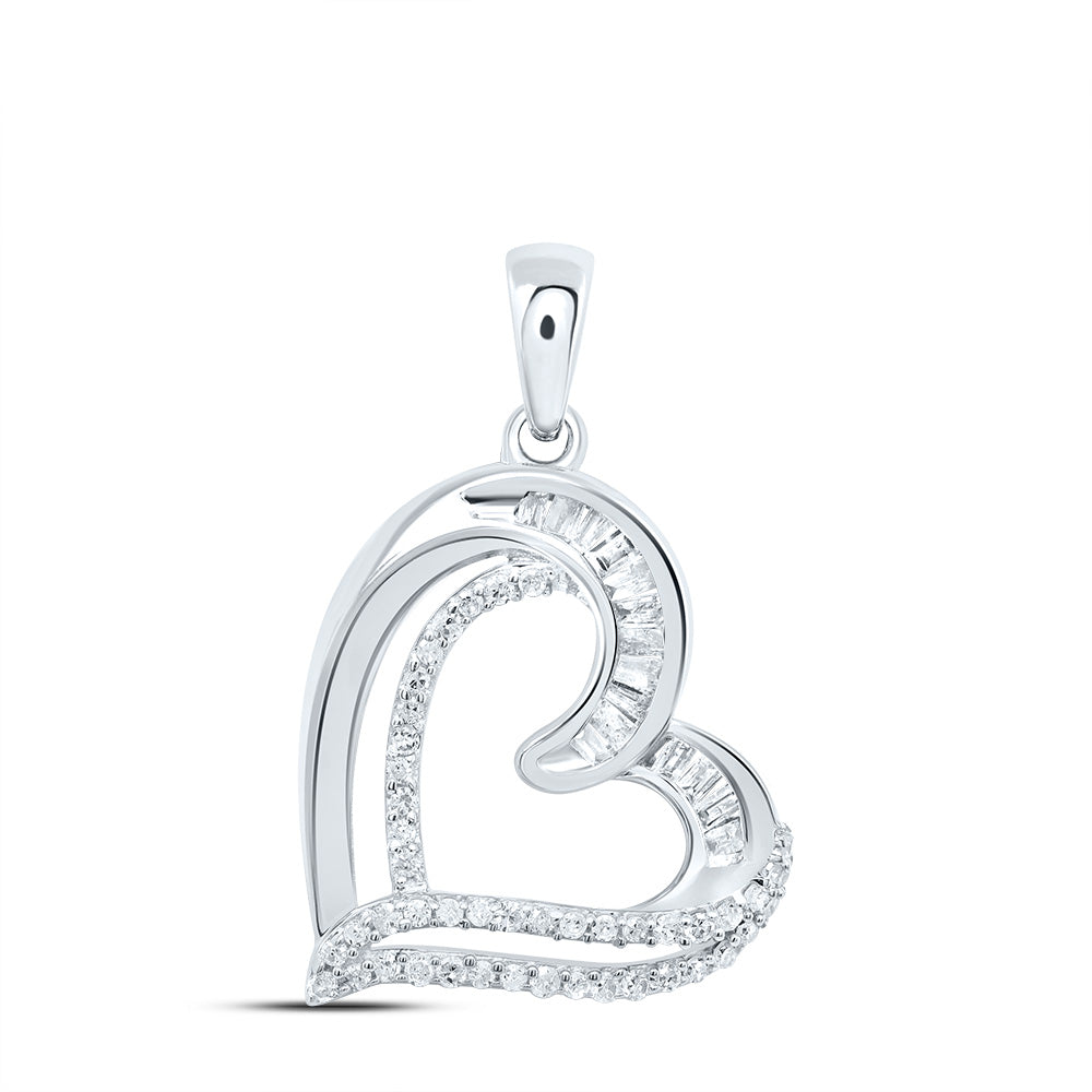 Sterling Silver 1/4 Cttw Natural Diamond Heart Pendant