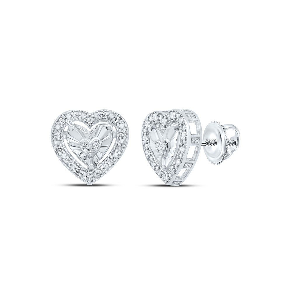 Sterling Silver 1/10 Cttw Natural Diamond Heart Stud Earring