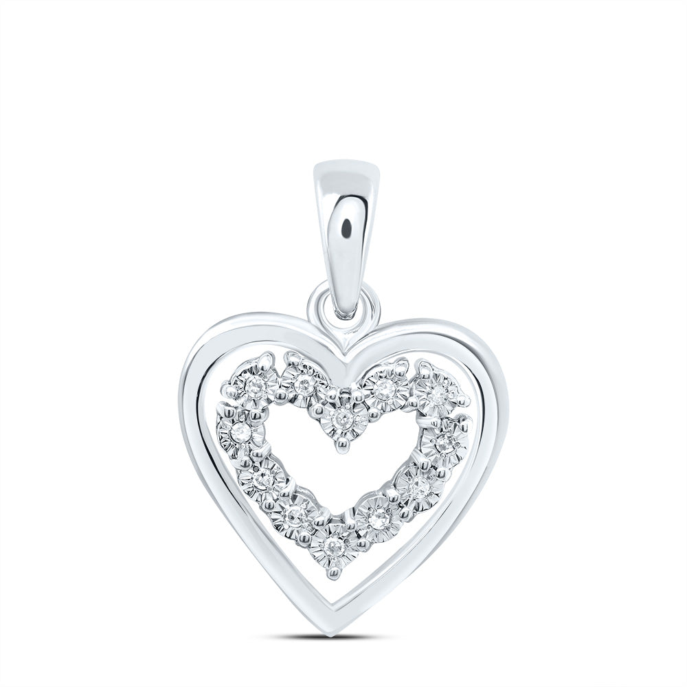 Sterling Silver 0.03 Cttw Natural Diamond Heart Pendant