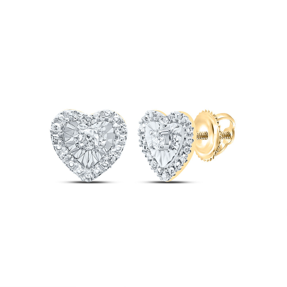 10kt Yellow Gold 1/10 Cttw Natural Diamond Heart Stud Earring