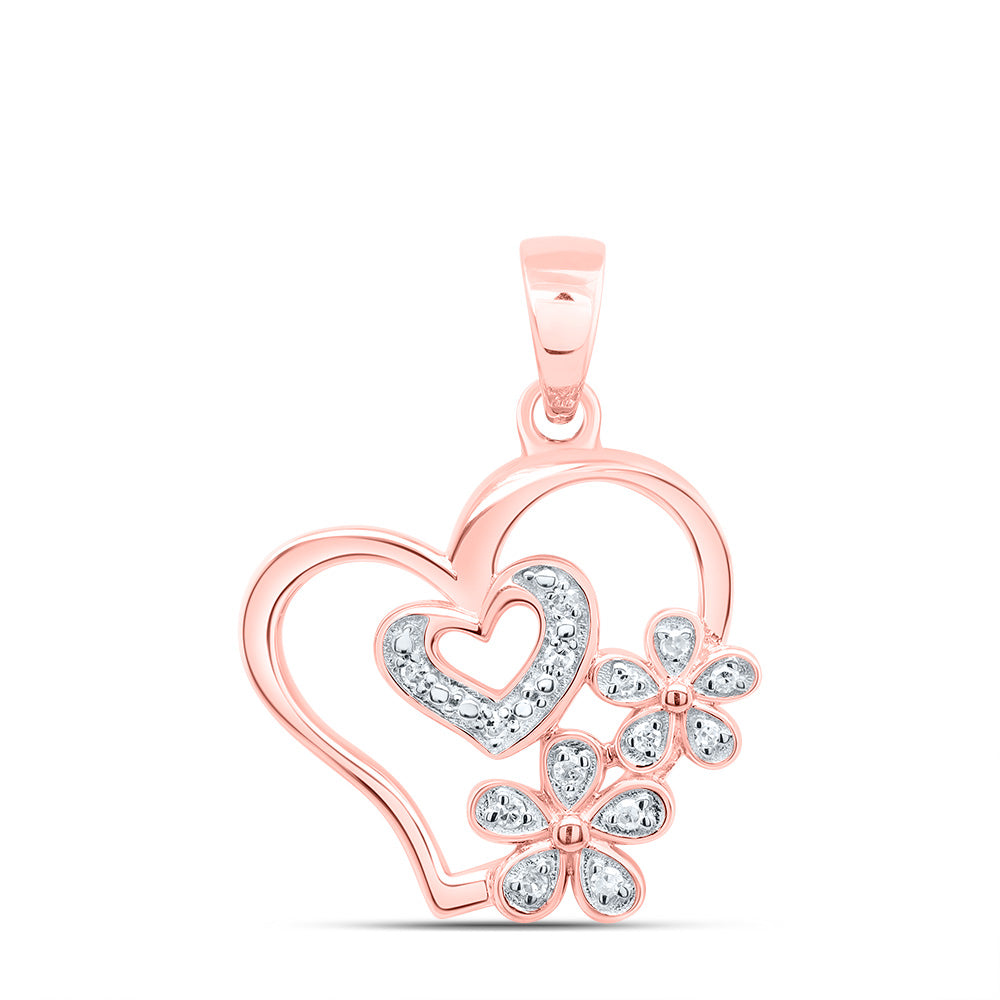 10kt Rose Gold 1/20 Cttw Natural Diamond Flower Heart Pendant