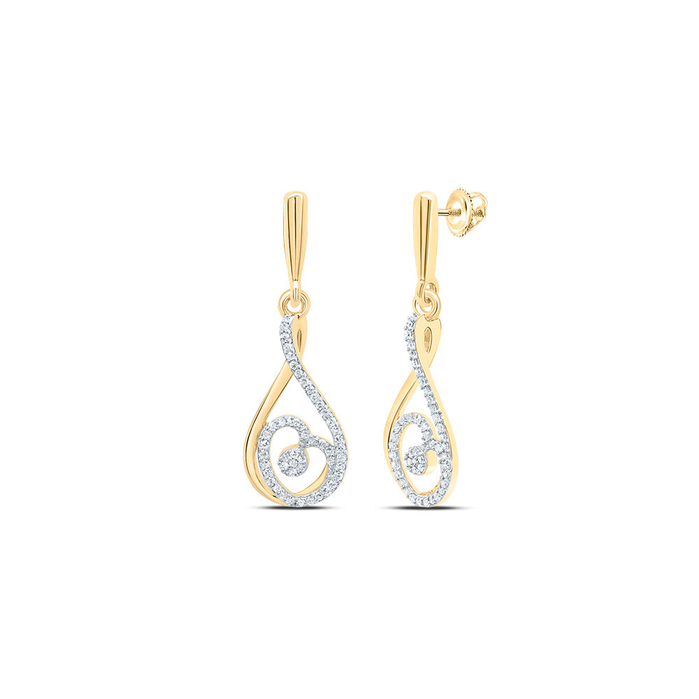 10kt Yellow Gold 1/4 Cttw Natural Diamond Fashion Heart Dangling Earring