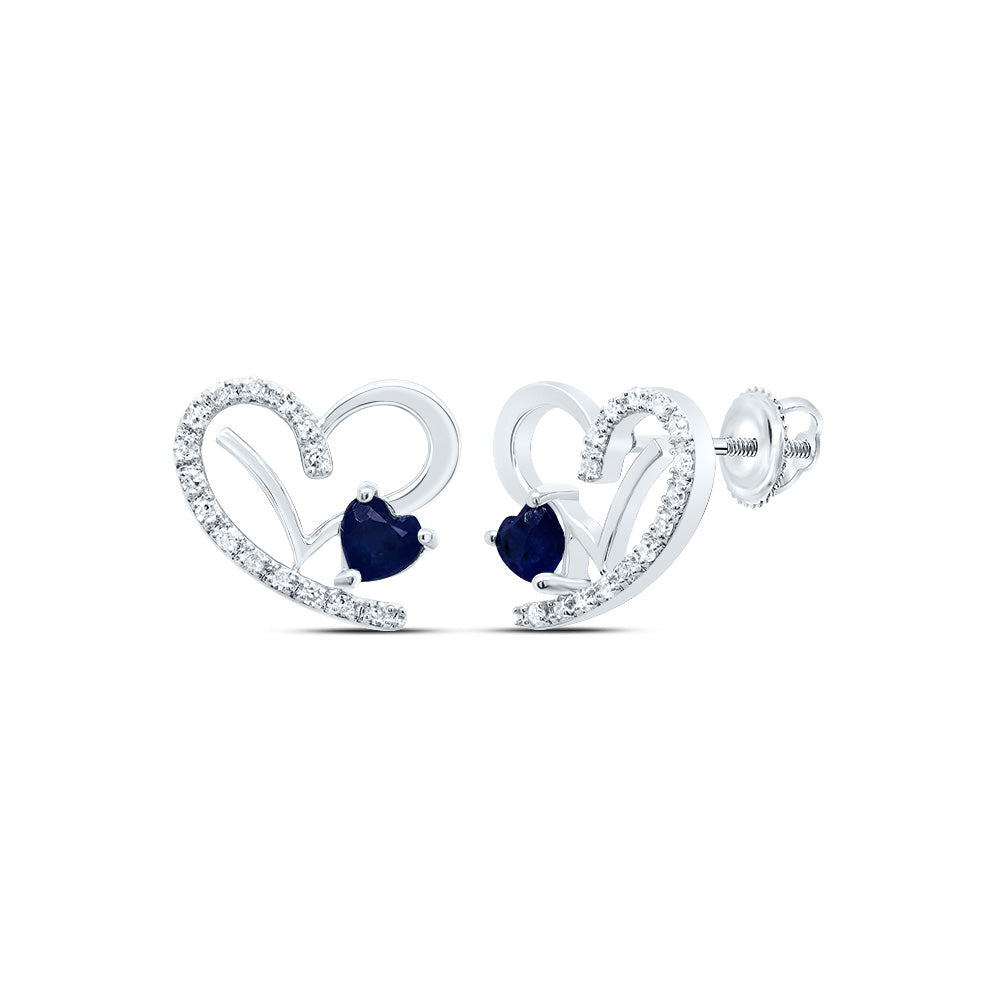 14kt White Gold 1/8 Cttw Natural Diamond 3.5x3.5mm Hs Blue Sapphire Natural Gem Heart Stud Earring