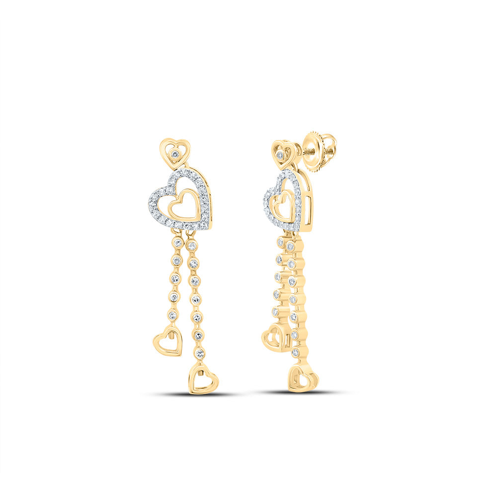 10kt Yellow Gold 1/3 Cttw Natural Diamond Fashion Heart Dangling Earring