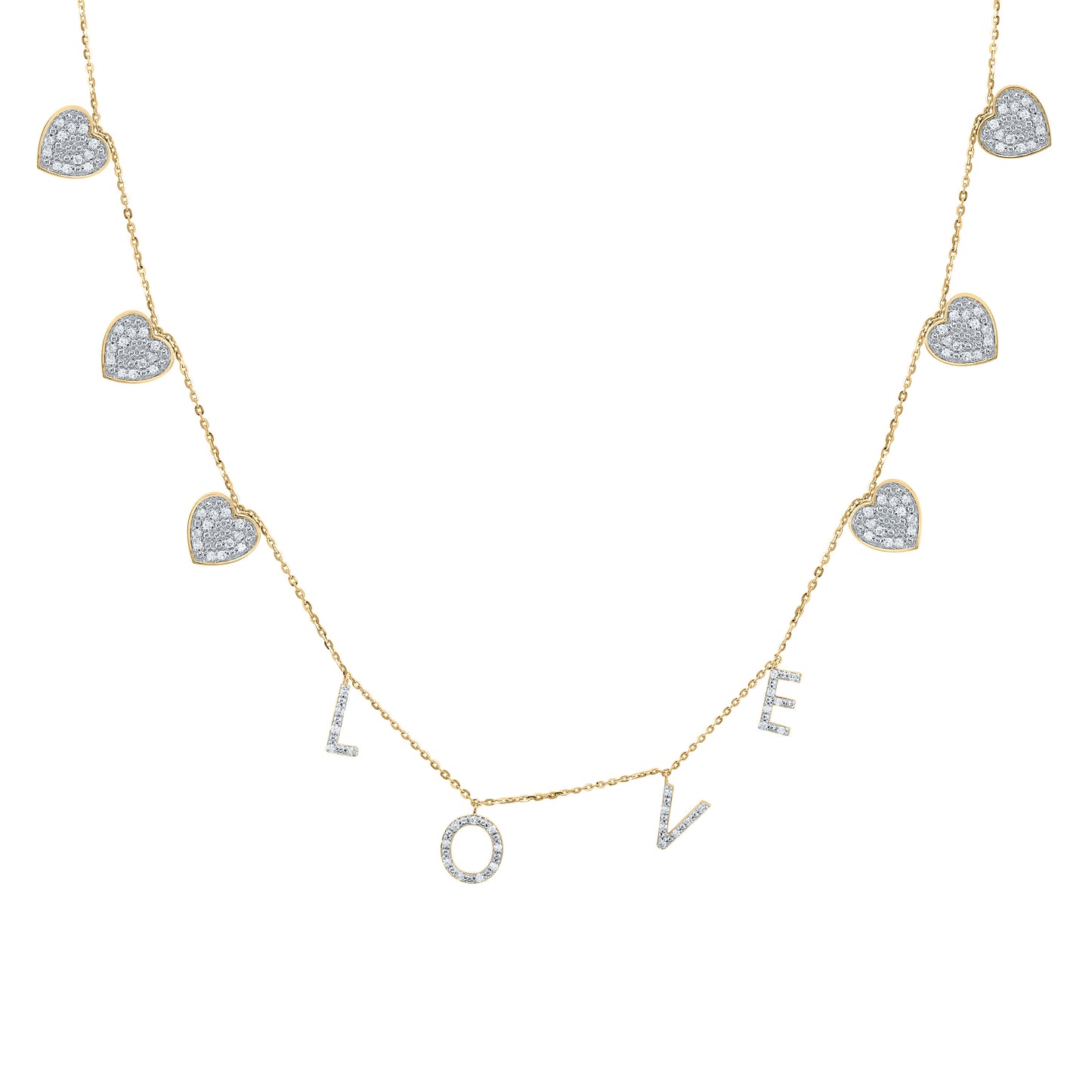10kt Yellow Gold 3/8 Cttw Natural Diamond Heart Love Necklace, Length: 16 Inch
