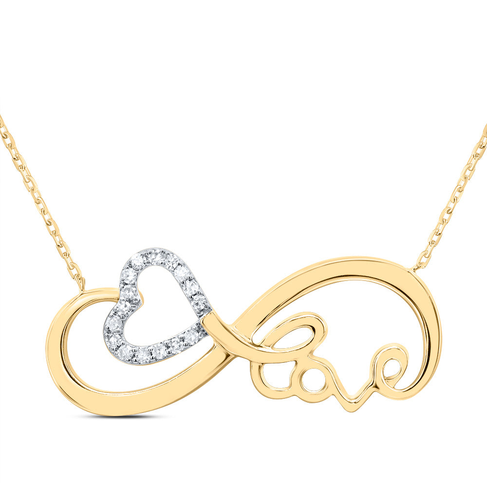 10kt Yellow Gold 1/10 Cttw Natural Diamond Infinity Heart Necklace, Length: 18 Inch