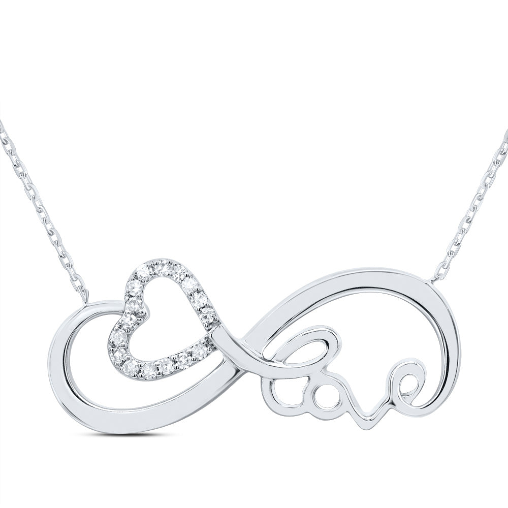 10kt White Gold 1/10 Cttw Natural Diamond Infinity Heart Necklace, Length: 18 Inch