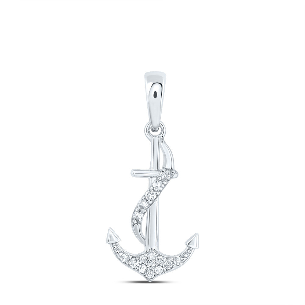 10kt White Gold 1/12 Cttw Natural Diamond Anchor Pendant