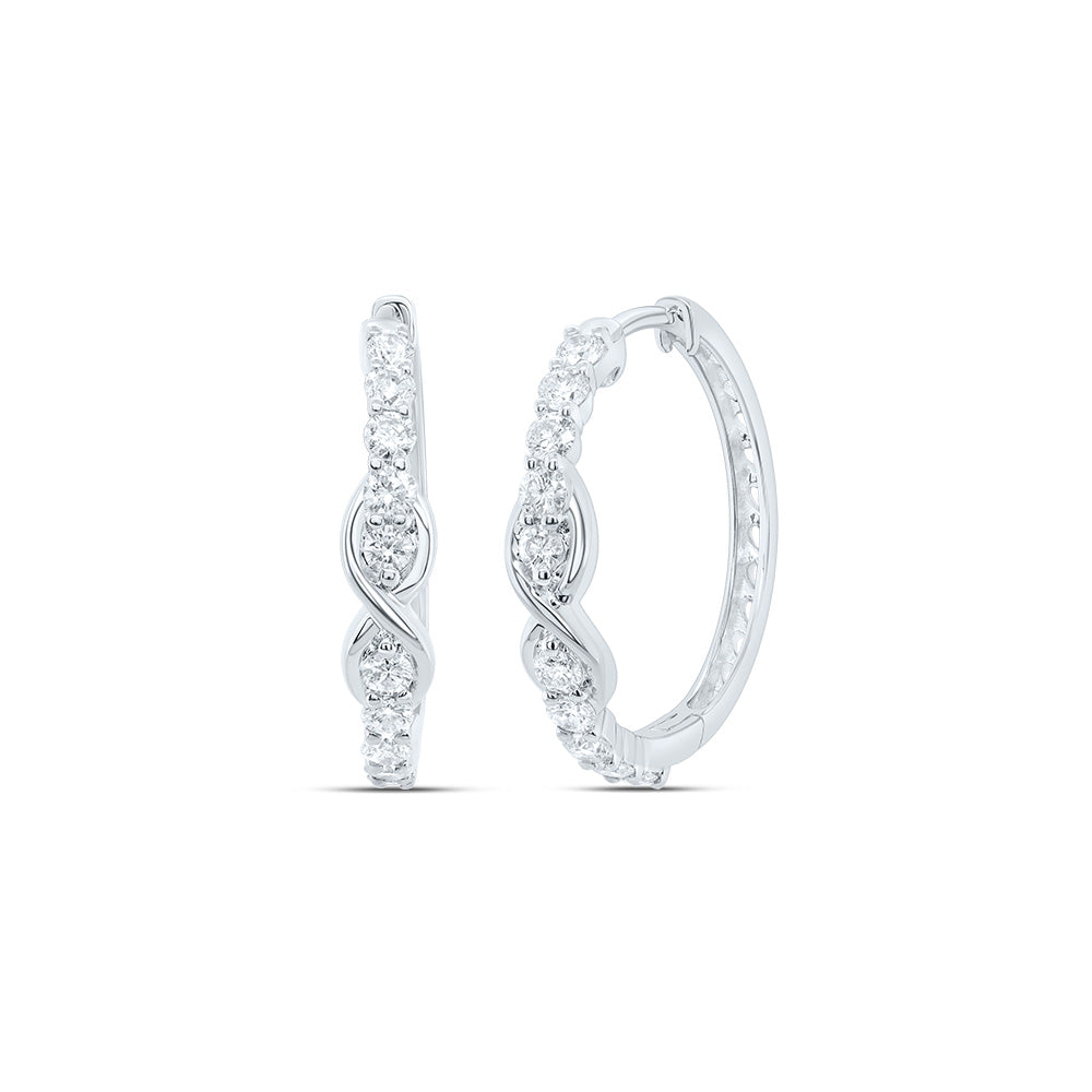 10kt White Gold 5/8 Cttw Natural Diamond Fashion Infinity Hoop Earring