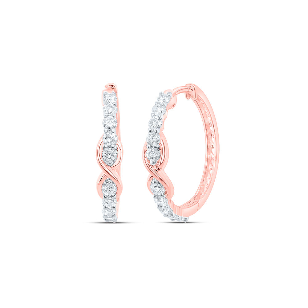 10kt Rose Gold 5/8 Cttw Natural Diamond Fashion Infinity Hoop Earring