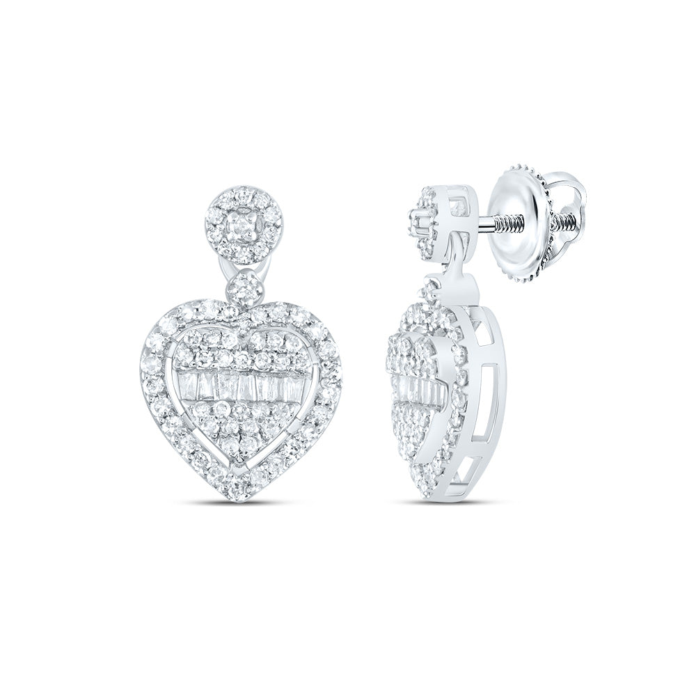 10kt White Gold 1/2 Cttw Natural Diamond Heart Dangling Earring