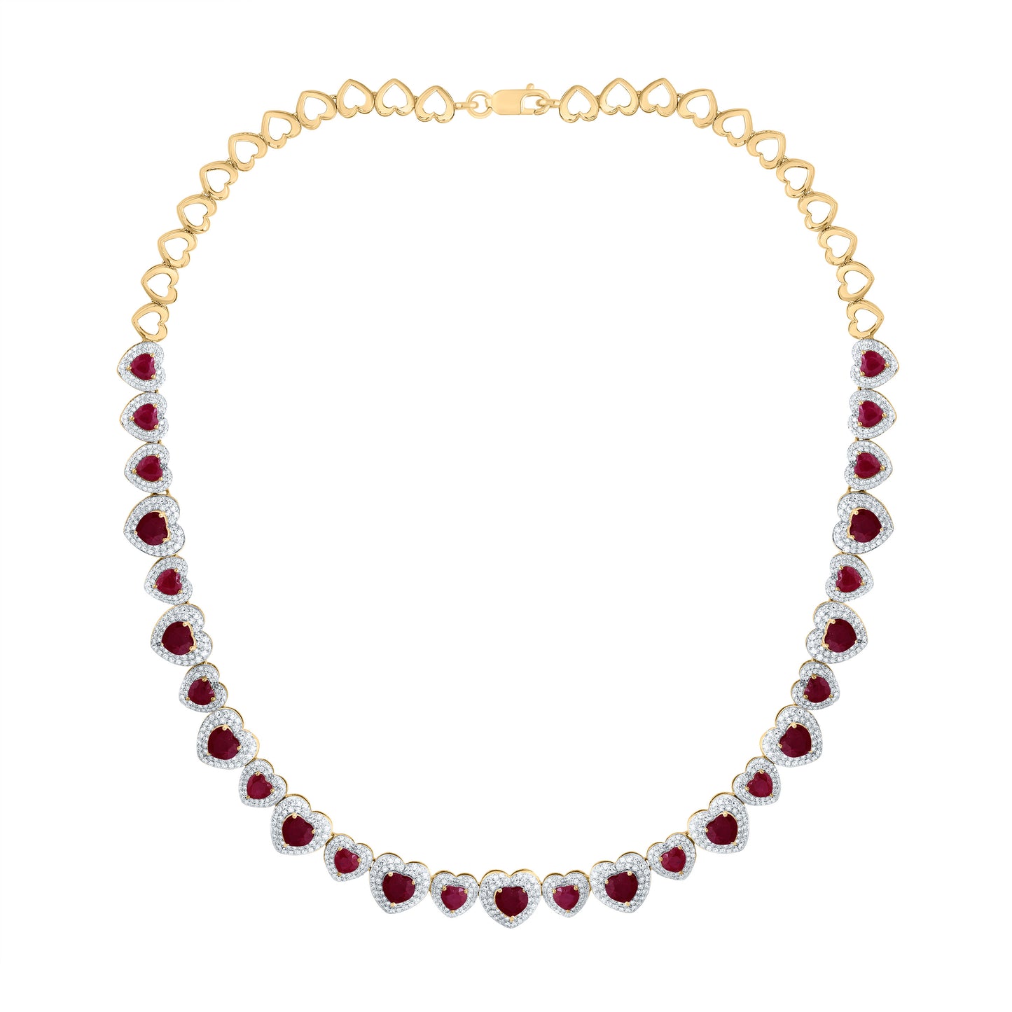 14kt Yellow Gold 3 1/3 Cttw Natural Diamond 11 Cttw Hs Ruby Natural Gem Fashion Heart Necklace, Length: 16 Inch
