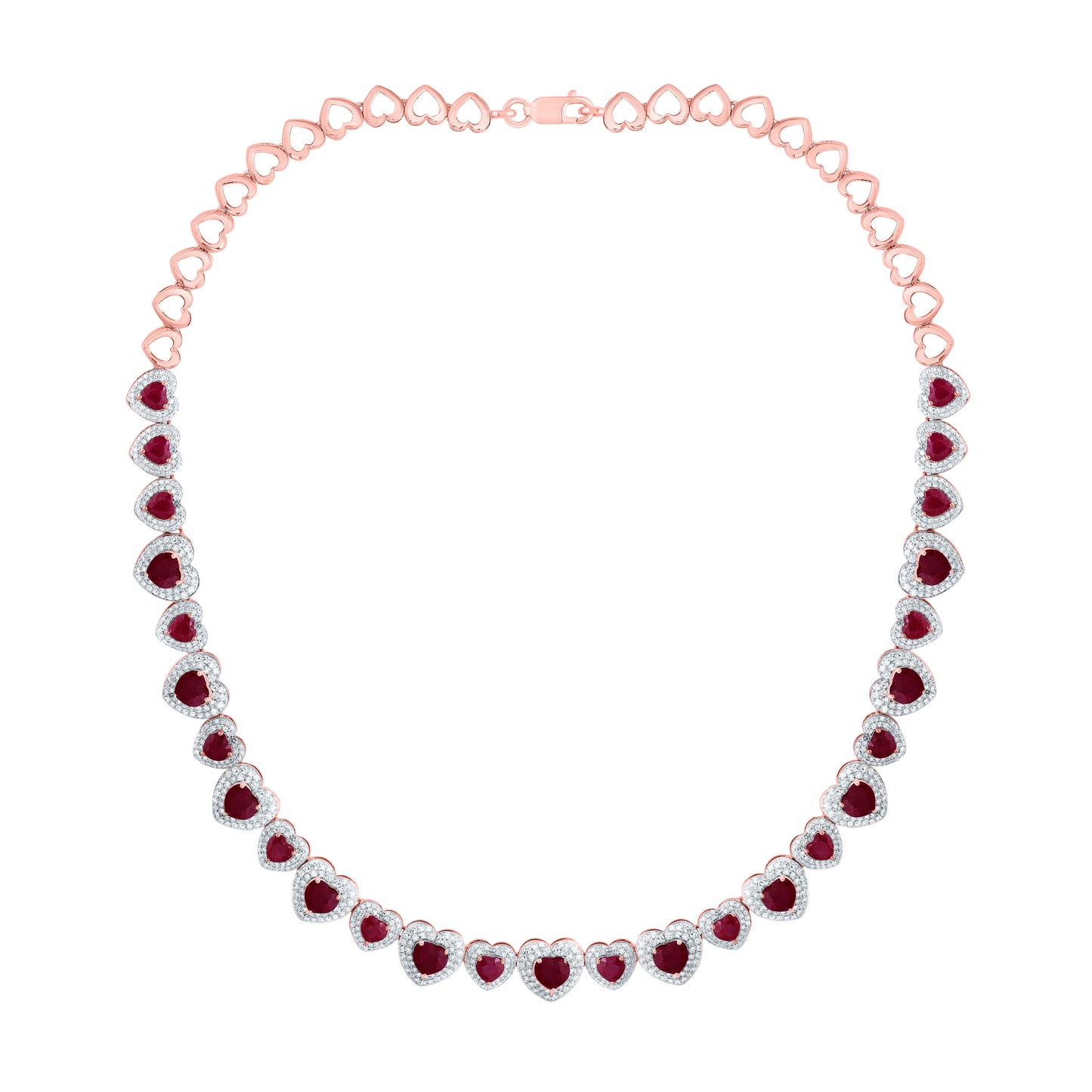 14kt Rose Gold 3 1/3 Cttw Natural Diamond 11 Cttw Hs Ruby Natural Gem Fashion Heart Necklace, Length: 16 Inch