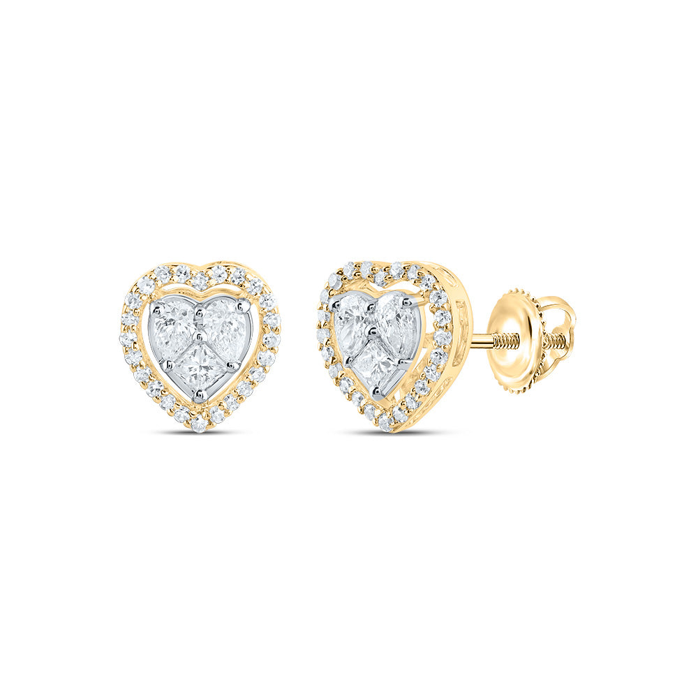 14kt Yellow Gold 1/3 Cttw Natural Diamond Fashion Heart Stud Earring