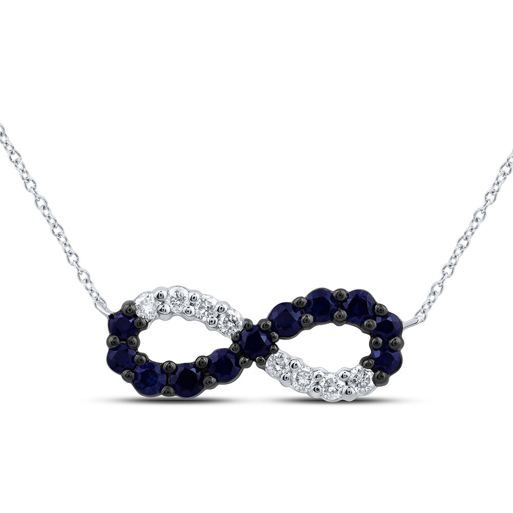 10kt White Gold 1/8 Cttw Natural Diamond 3/8 Cttw Round Blue Sapphire Natural Gem Infinity Necklace, Length: 18 Inch