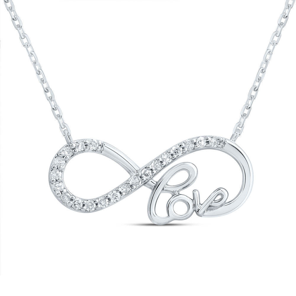 10kt White Gold 1/12 Cttw Natural Diamond Infinity Love Necklace, Length: 18 Inch