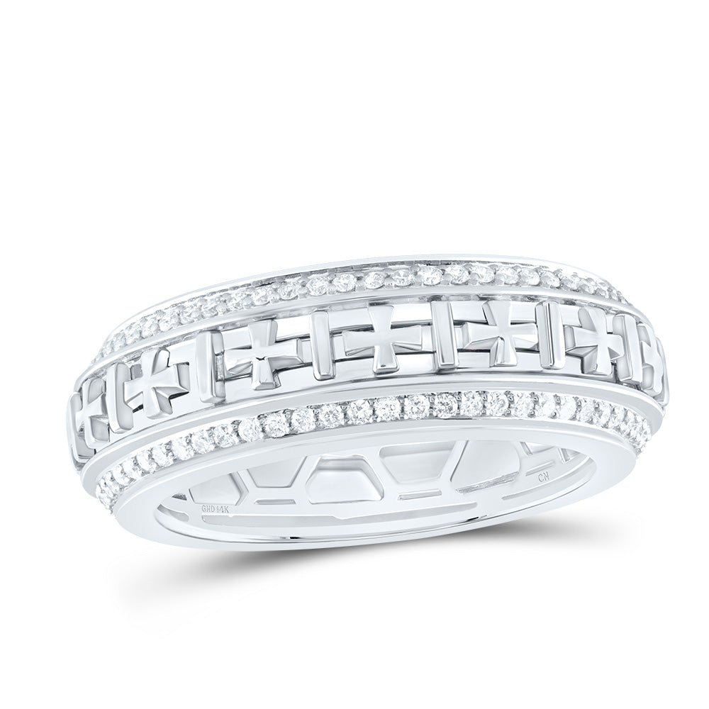 14kt White Gold 3/4 Cttw Natural Diamond Mens Band, Men Size: 8-12