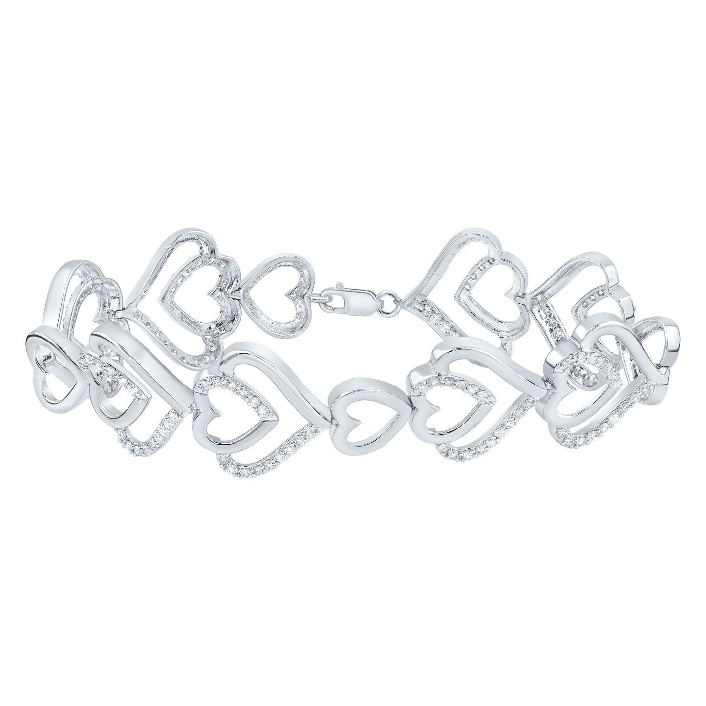 10kt Yellow Or White Or Rose Gold Natural Diamond Fashion Heart Bracelet, Length: 7 Inch