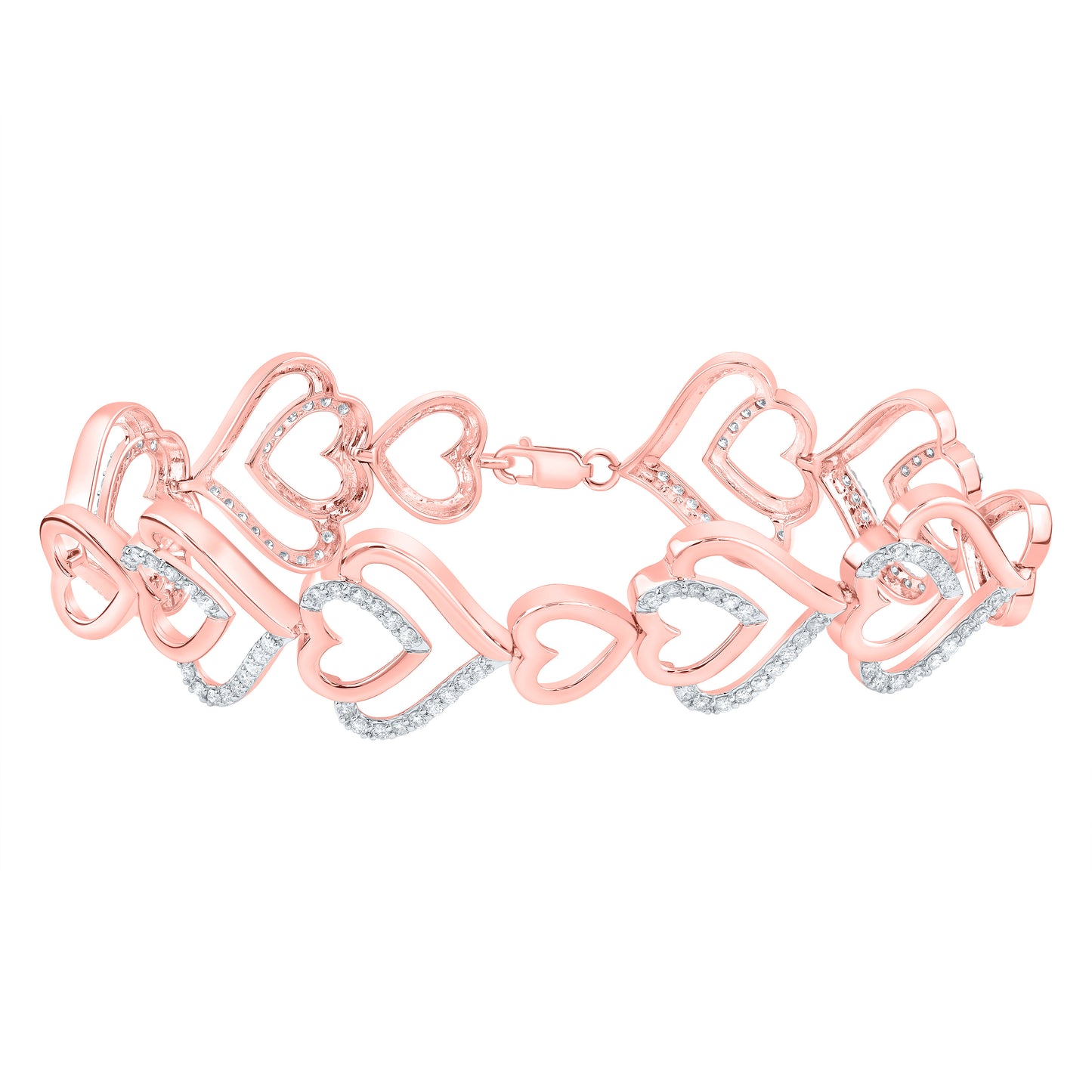 10kt Yellow Or White Or Rose Gold Natural Diamond Fashion Heart Bracelet, Length: 7 Inch