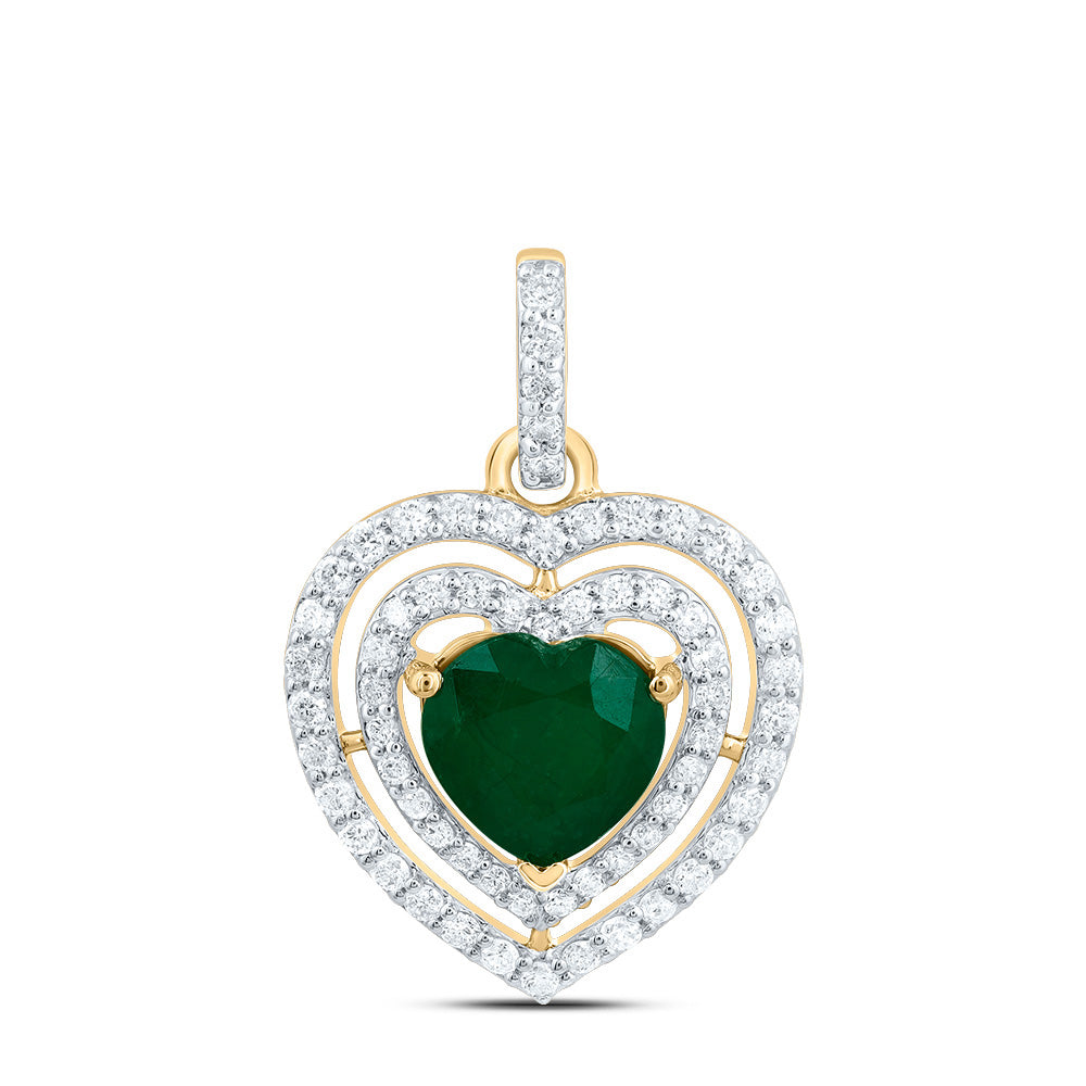 14kt Yellow Or White Gold Natural Diamond 7.50 Mm Heart Emerald Natural Gem Fashion Heart Pendant