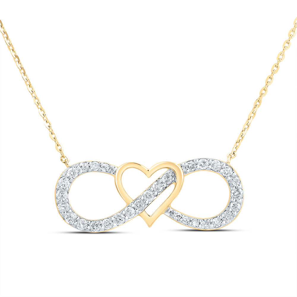 10kt Yellow Gold 1/4 Cttw Natural Diamond Infinity Heart Necklace, Length: 18 Inch