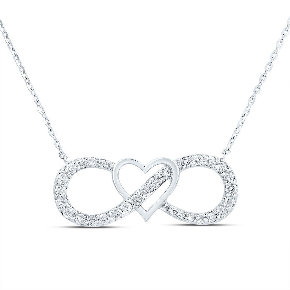 10kt White Gold 1/4 Cttw Natural Diamond Infinity Heart Necklace, Length: 18 Inch