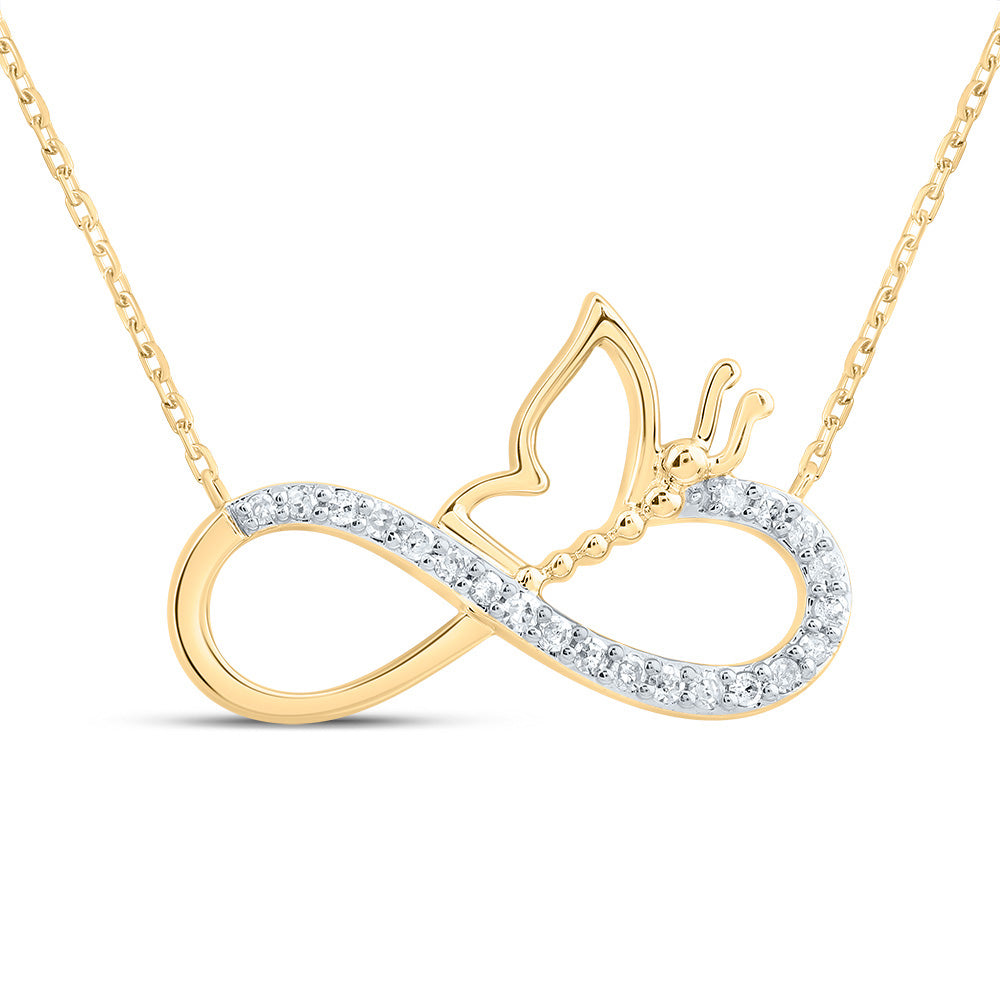 10kt Yellow Gold 1/10 Cttw Natural Diamond Infinity Butterfly Necklace, Length: 18 Inch