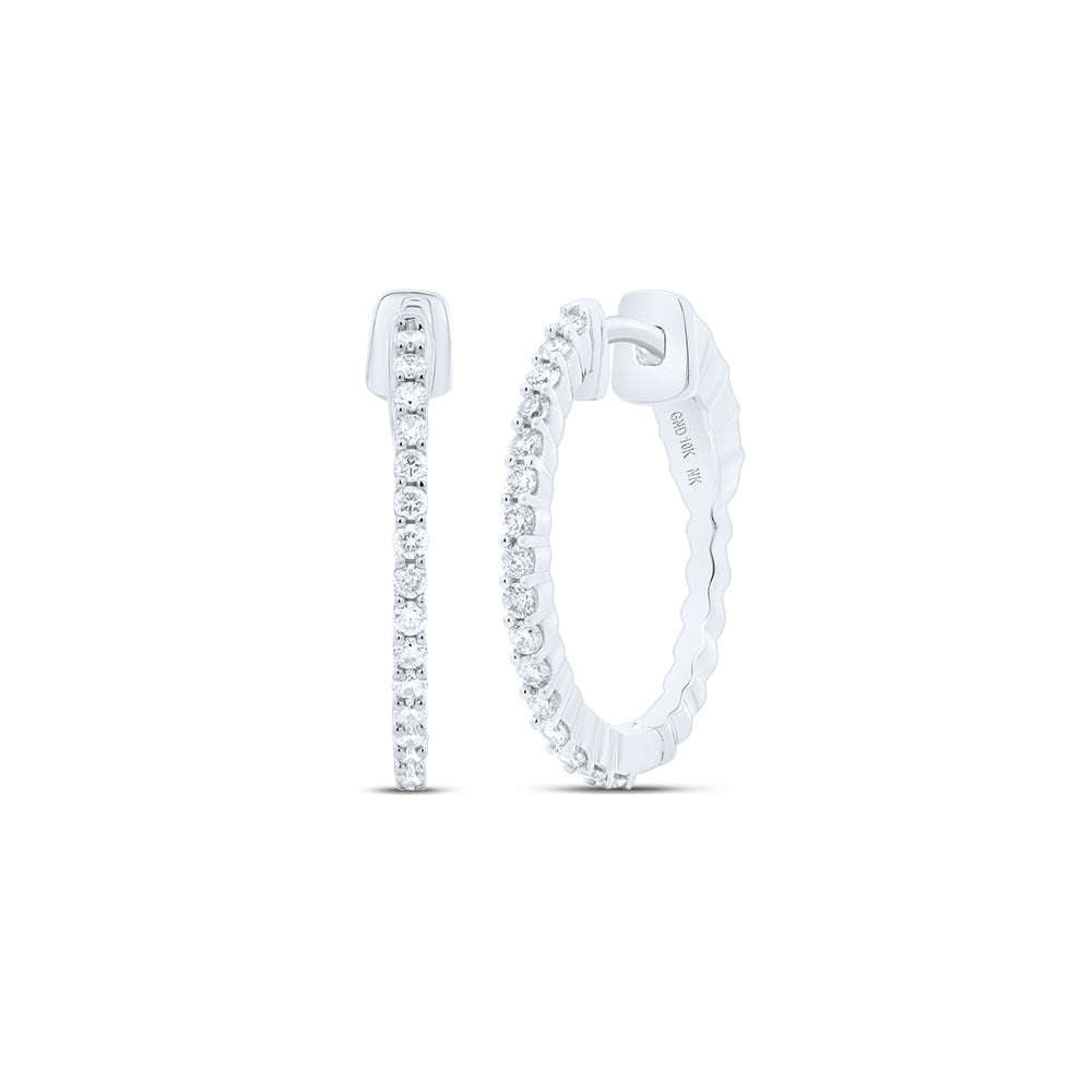 10kt White Gold 3/8 Cttw Natural Diamond Fashion Hoop Earring