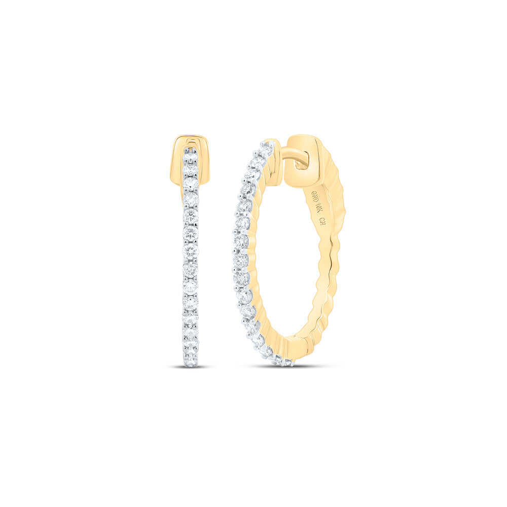 10kt Yellow Gold 3/8 Cttw Natural Diamond Fashion Hoop Earring