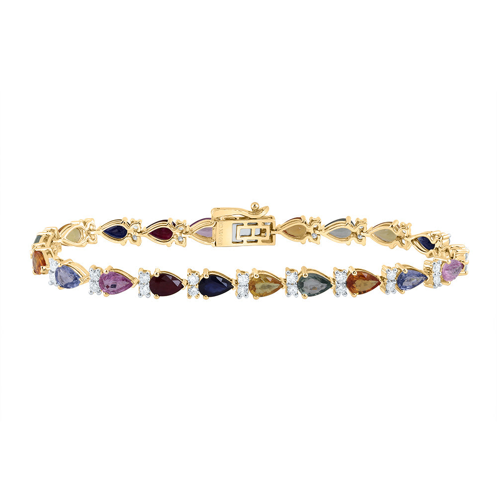 14kt Yellow Or White Gold Natural Diamond 9 Pear Natural Gem Multi Clr Sapphire Bracelet, Length: 7 Inch