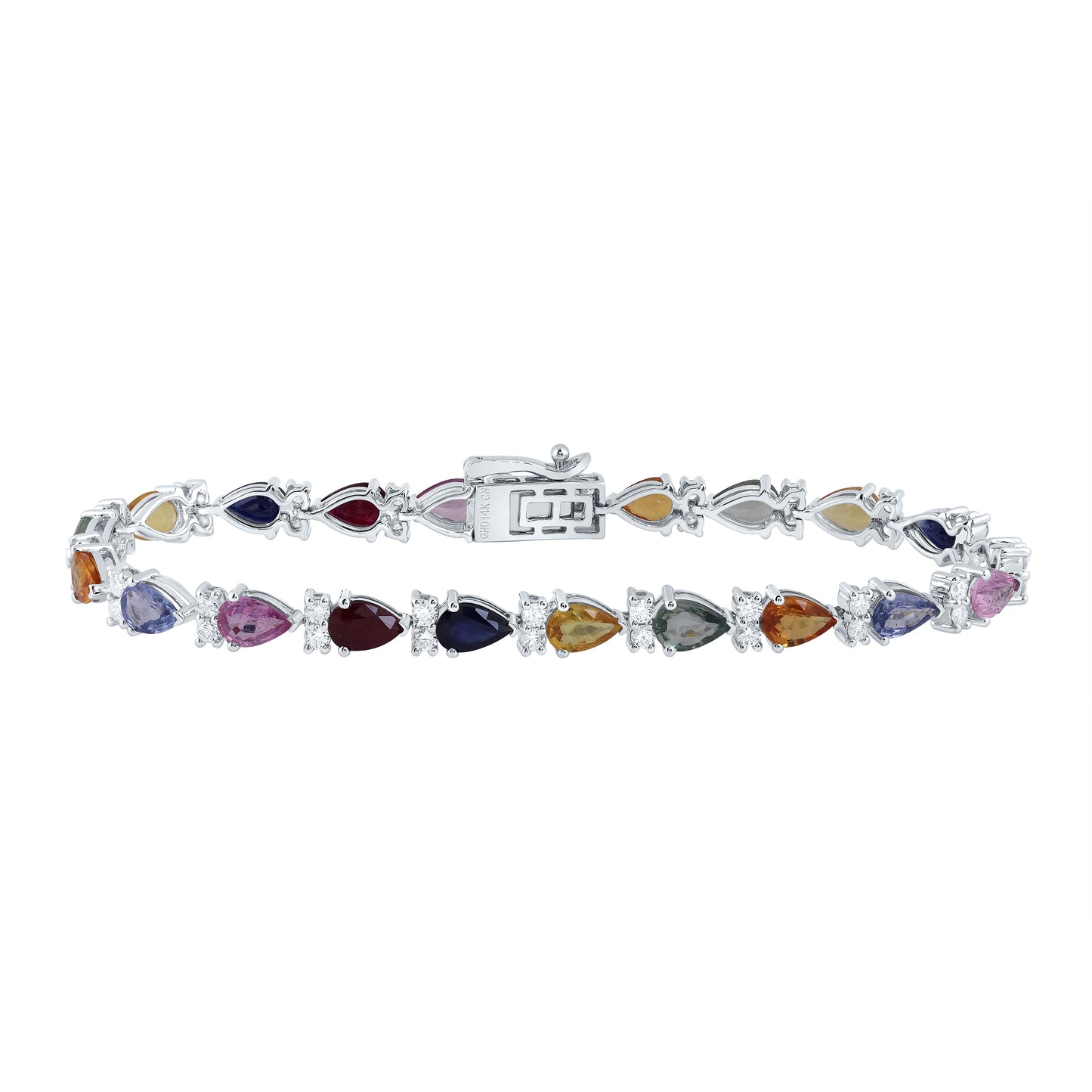 14kt Yellow Or White Gold Natural Diamond 9 Pear Natural Gem Multi Clr Sapphire Bracelet, Length: 7 Inch