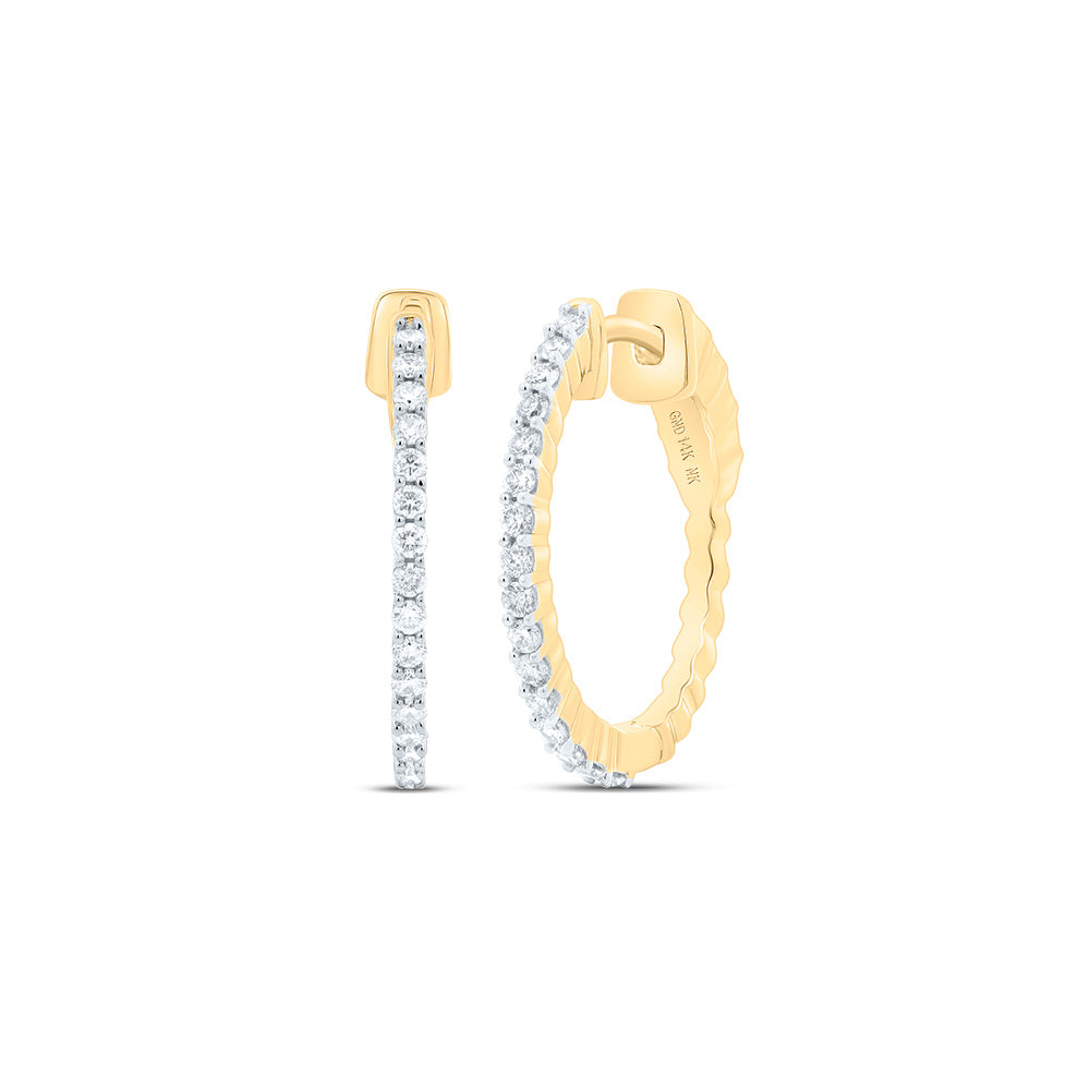 14kt Yellow Gold 3/8 Cttw Natural Diamond Fashion Hoop Earring