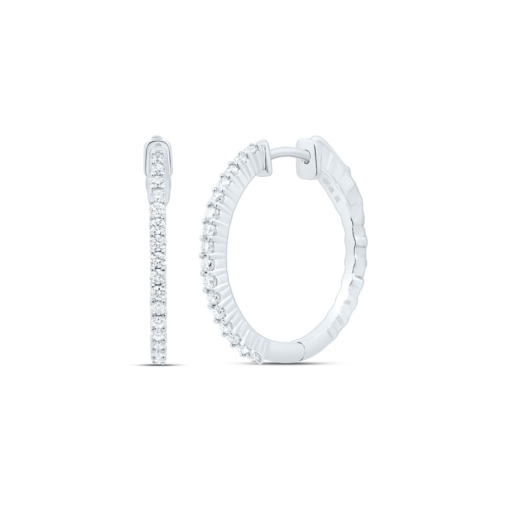 10kt White Gold 5/8 Cttw Natural Diamond Fashion Hoop Earring