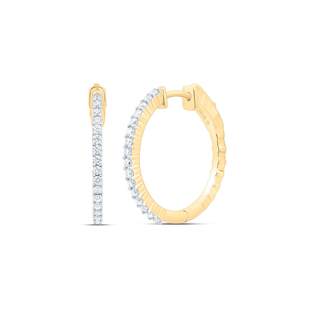 14kt Yellow Gold 5/8 Cttw Natural Diamond Fashion Hoop Earring